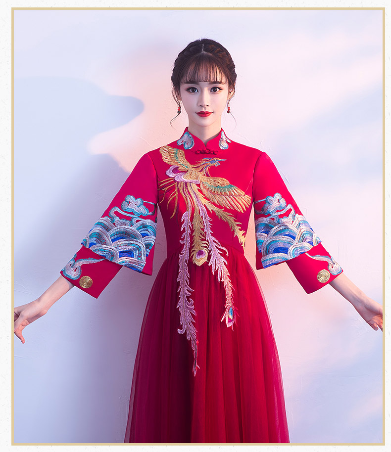 復(fù)古鳳凰刺繡中式禮服，家佳樂(lè)文學(xué)結(jié)婚晚禮服