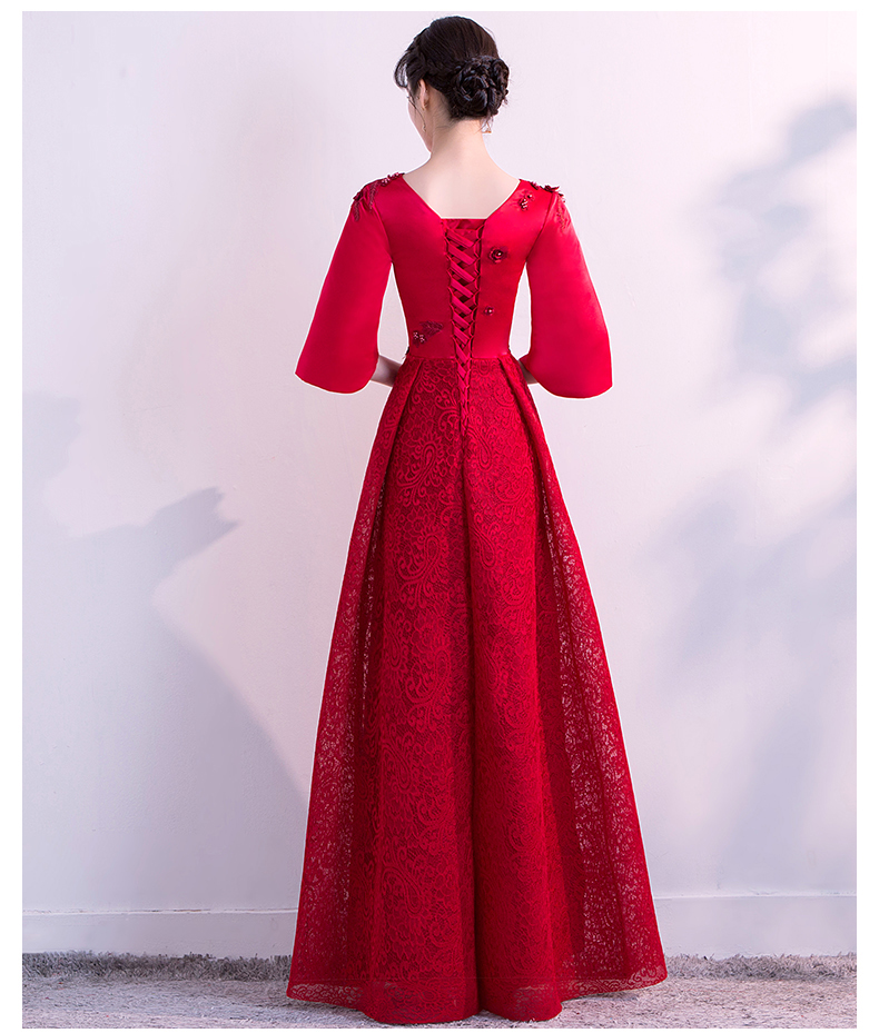 時(shí)尚性感V領(lǐng)中式禮服，立體繡花新娘結(jié)婚禮服