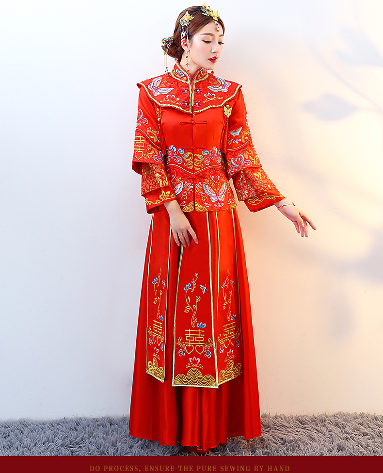 紅色復(fù)古典雅中式禮服，新娘結(jié)婚禮服
