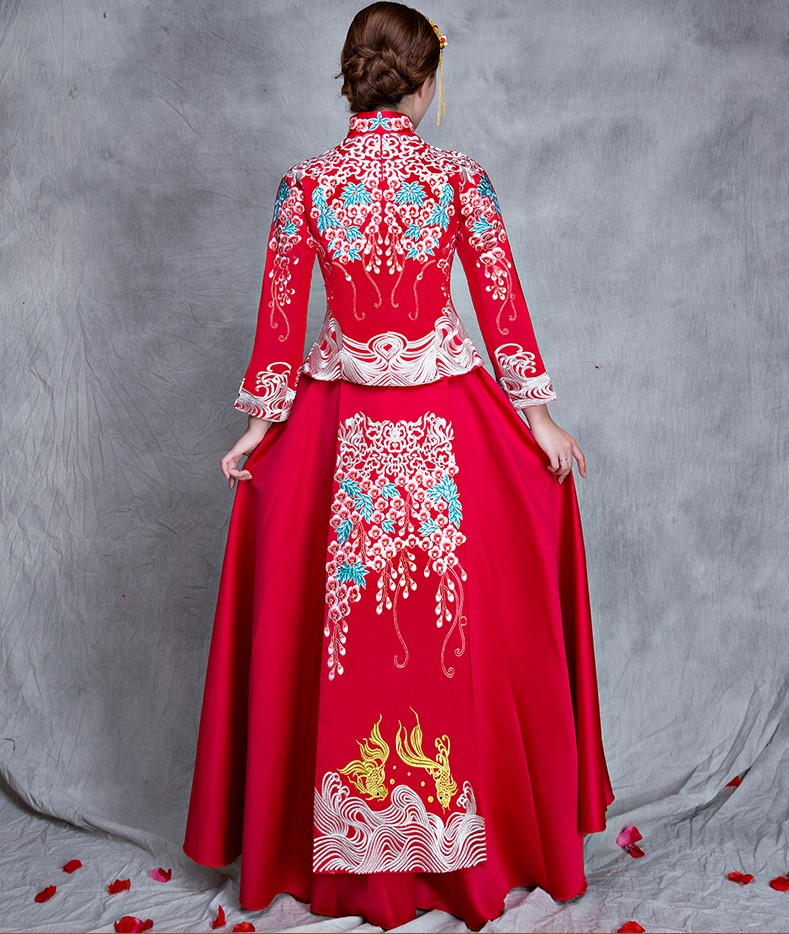 漫天繁花刺繡中式禮服，新娘結婚禮服