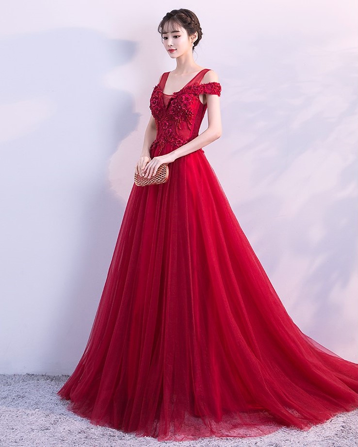 優(yōu)雅雙肩中式禮服,家佳樂文學立體繡花晚禮服