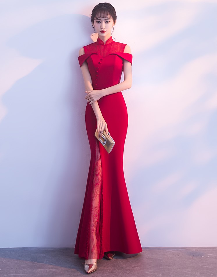 魚尾修身中式禮服，唯美家佳樂文學(xué)晚禮服