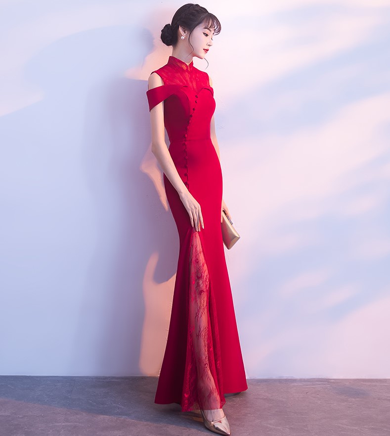 魚尾修身中式禮服，唯美家佳樂文學(xué)晚禮服