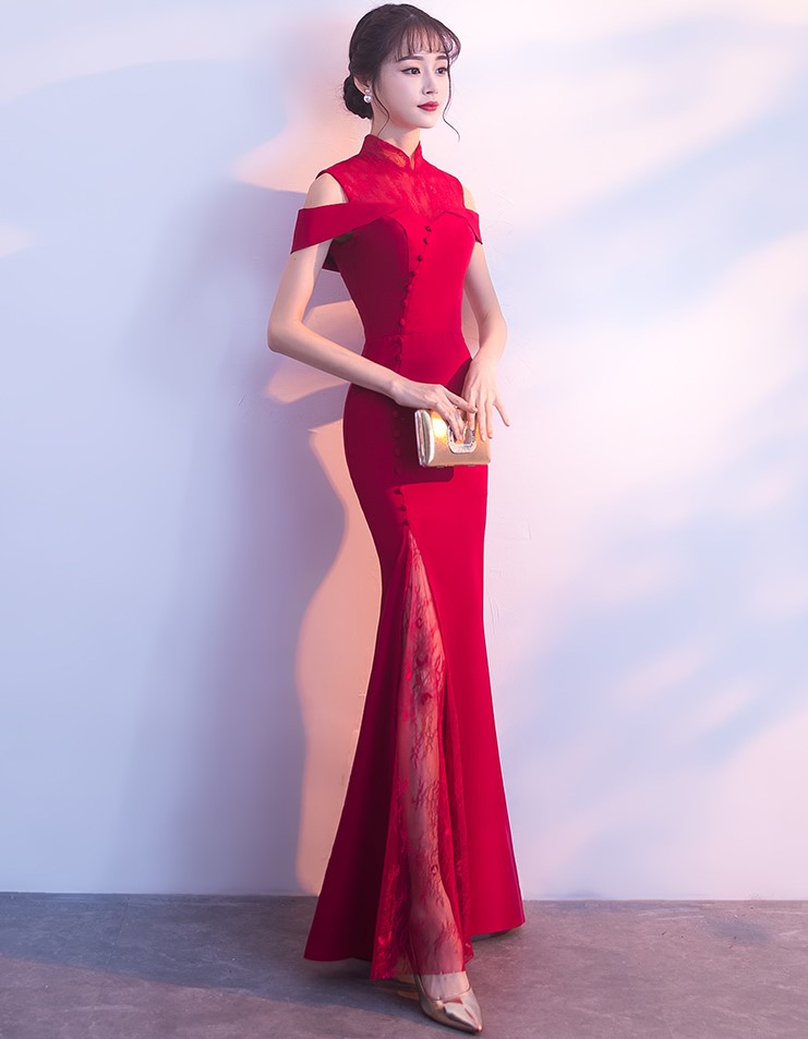 魚尾修身中式禮服，唯美家佳樂文學(xué)晚禮服
