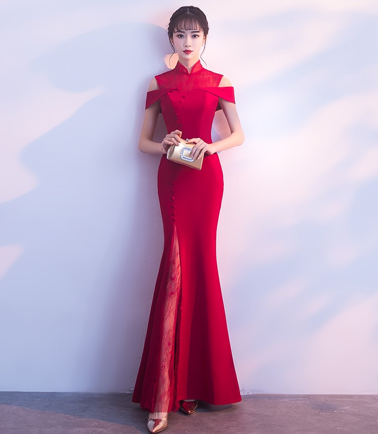 魚尾修身中式禮服，唯美家佳樂文學(xué)晚禮服