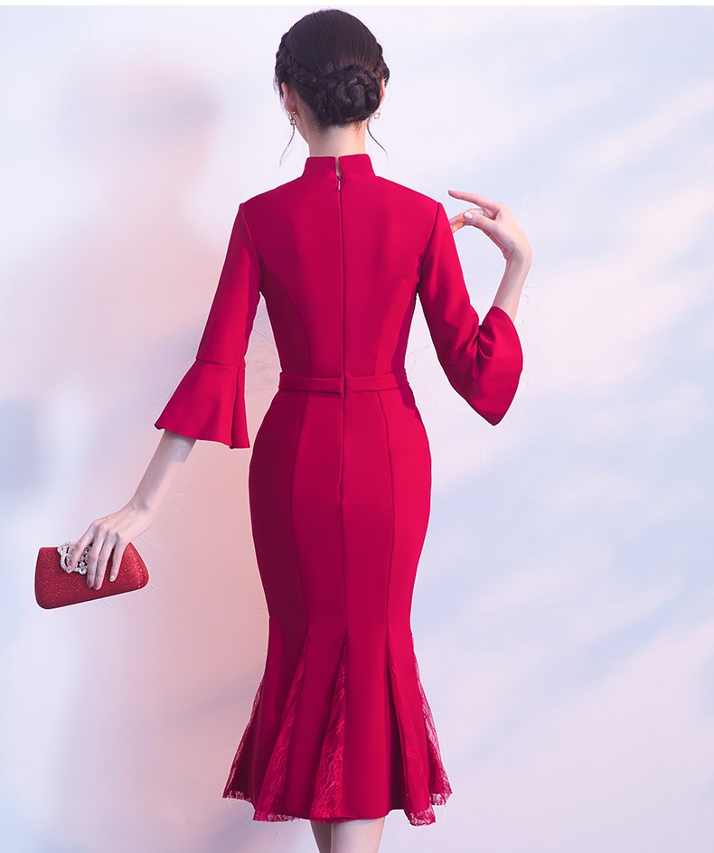 復(fù)古魚尾中式禮服，氣質(zhì)修身晚禮服