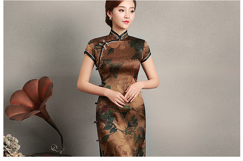 復(fù)古風(fēng)沉今短袖旗袍，蠶絲印花旗袍裙