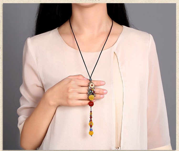時尚大氣彩色吊墜民族風毛衣鏈項鏈