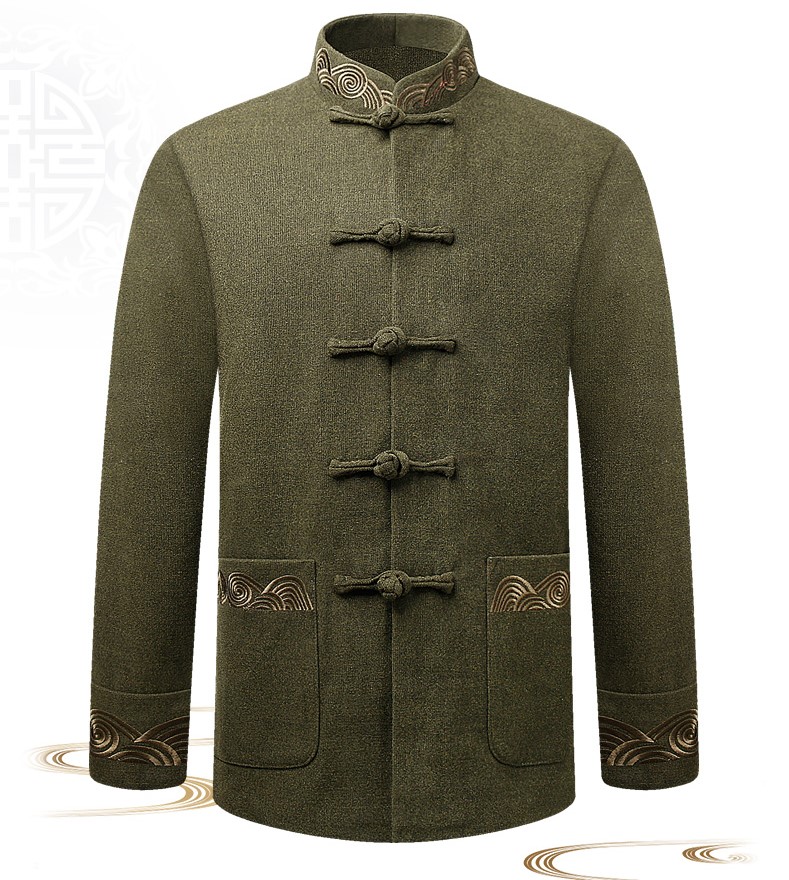 墨綠色中式唐裝外套，復(fù)古風(fēng)民族刺繡男士唐裝