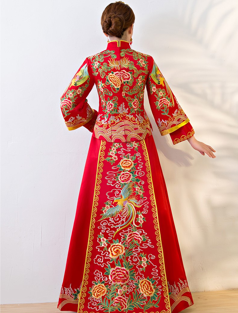 唯美家佳樂文學(xué)中式禮服，鳳牡丹刺繡新娘禮服