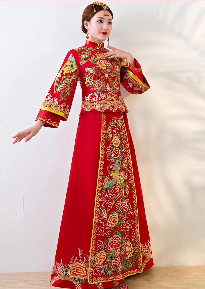 唯美家佳樂文學(xué)中式禮服，鳳牡丹刺繡新娘禮服