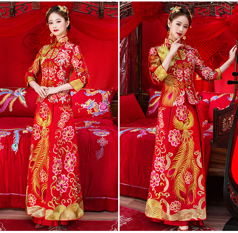 奢華刺繡中式禮服，唯美手工盤扣新娘禮服