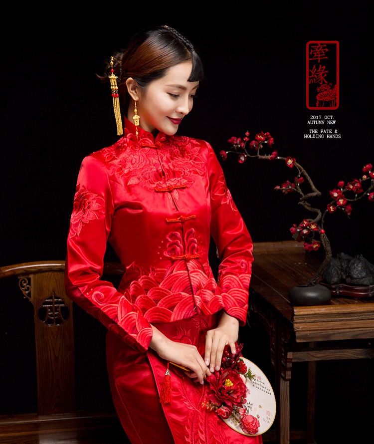 紅妝素雅中式禮服，同色系刺繡新娘禮服