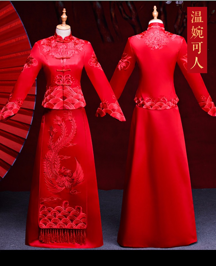 紅妝素雅中式禮服，同色系刺繡新娘禮服