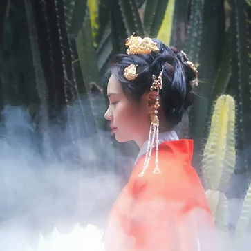 紅衣仙鶴帶傘女生頭像，唯美古風(fēng)真人頭像