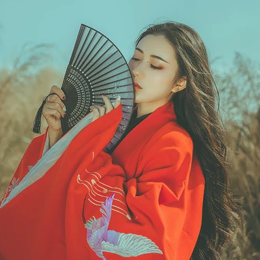 時(shí)尚漢服帶折扇女生頭像，唯美古風(fēng)真人頭像