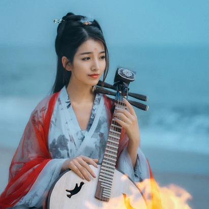 紅妝紗衣女生頭像，唯美古風真人頭像