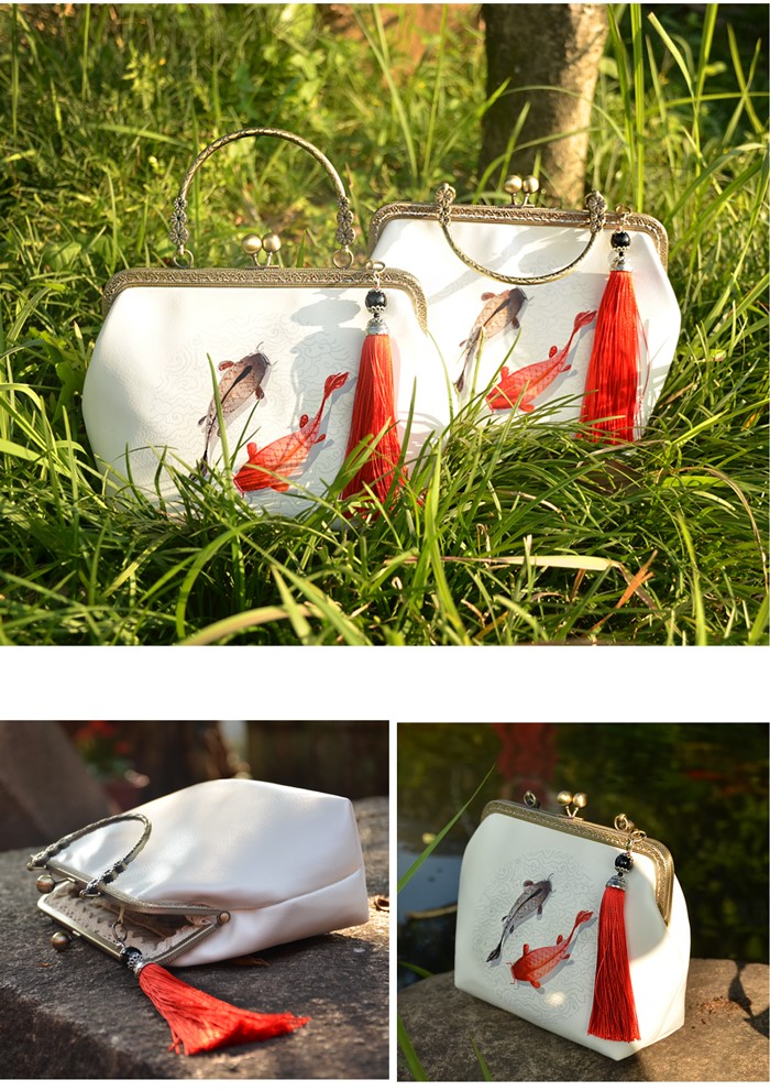 手工家佳樂文學(xué)錦鯉手提包，漢服古風(fēng)斜跨手工包