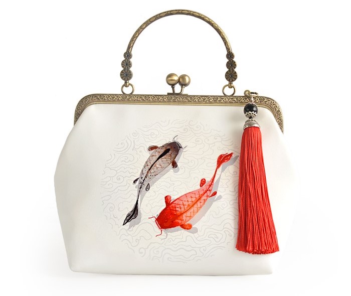 手工家佳樂文學(xué)錦鯉手提包，漢服古風(fēng)斜跨手工包