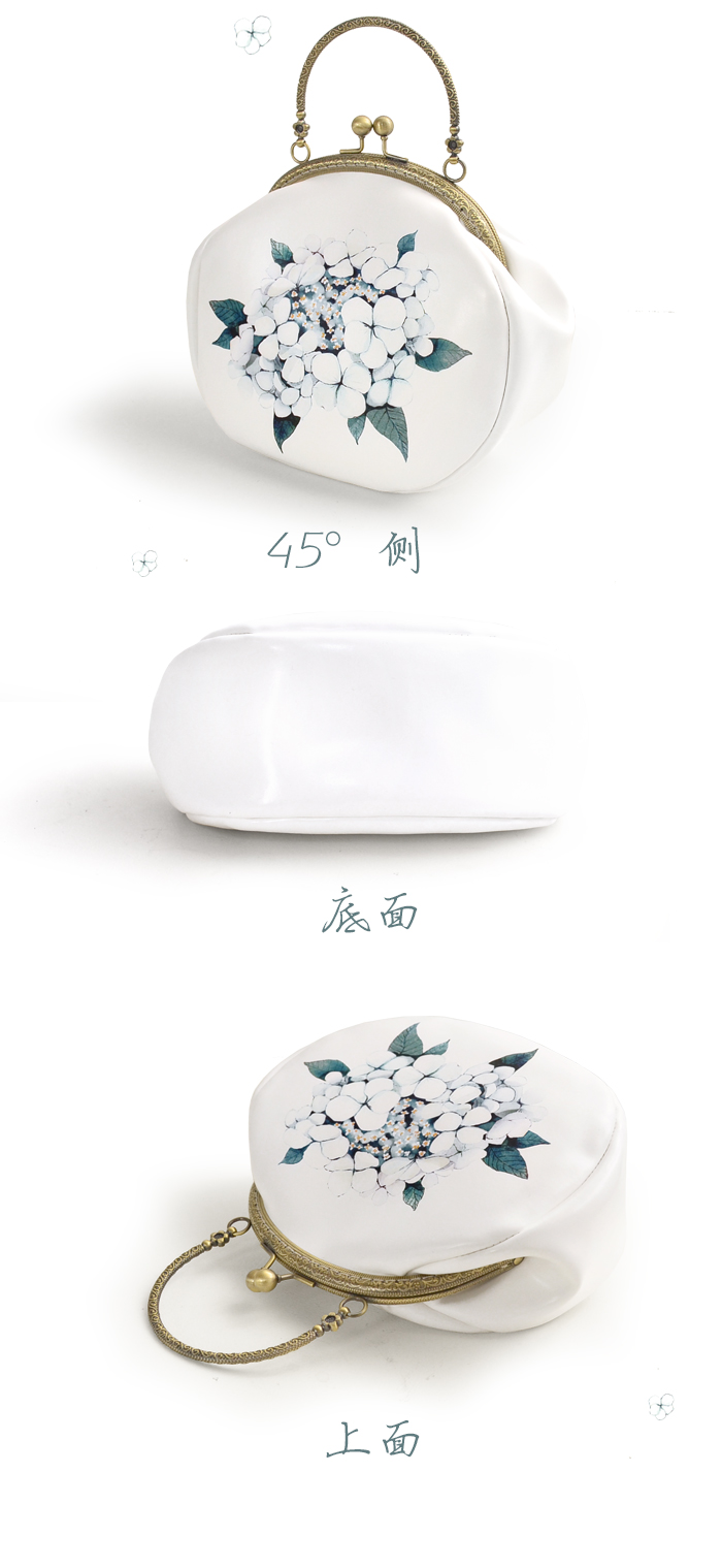 小清新瓊花印花手提包，古風甜美手工包