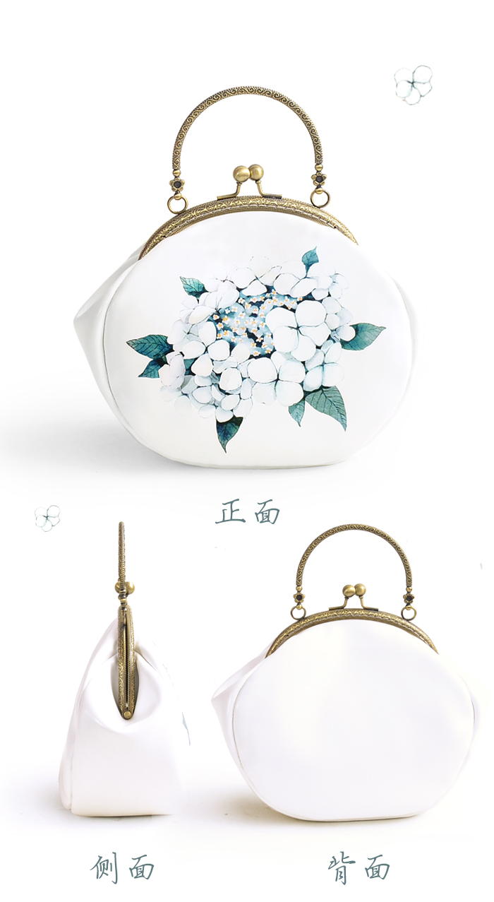 小清新瓊花印花手提包，古風甜美手工包