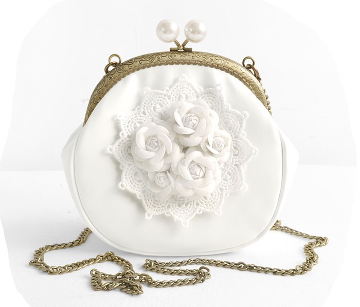 甜美蕾絲立體花朵手提包，古風仙氣手工包