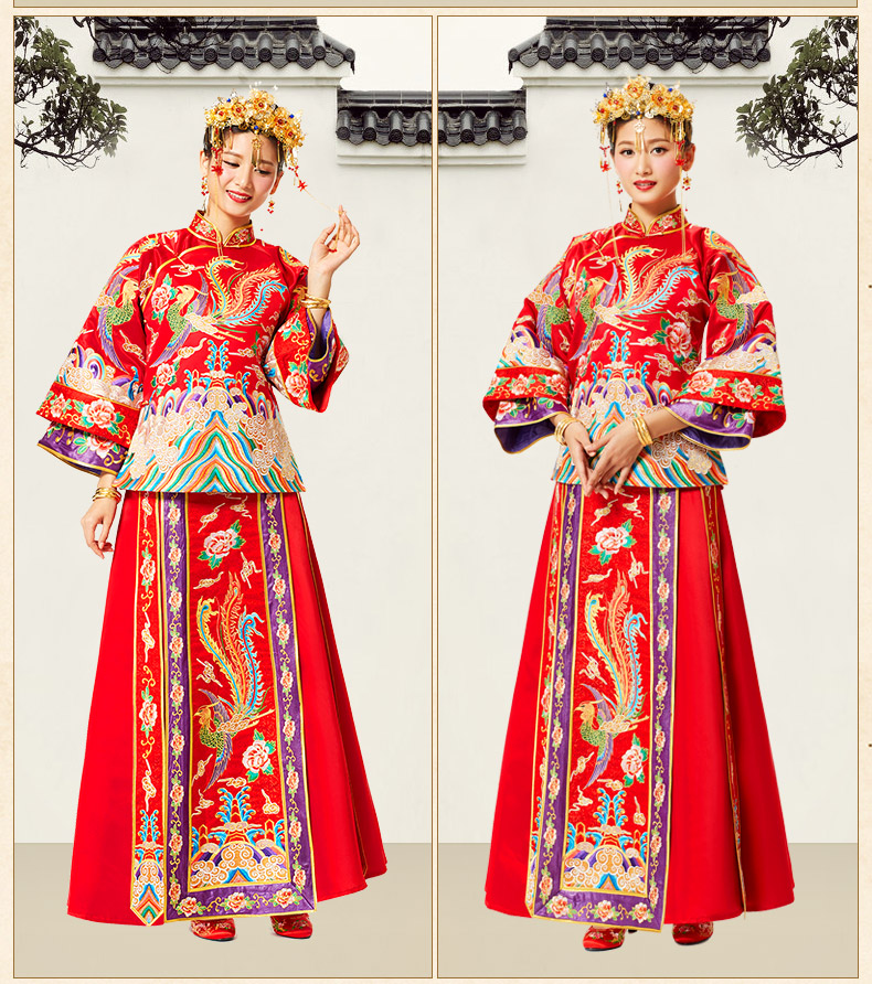 花開富貴中式禮服，多彩刺繡新娘禮服