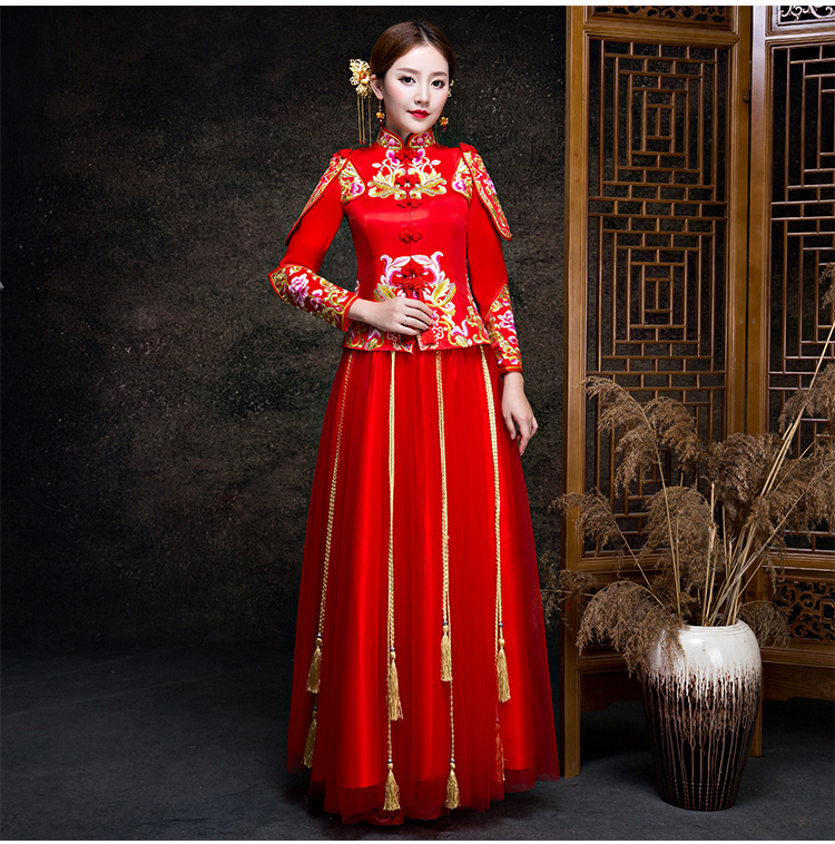 金玉良緣新娘禮服，小披肩中式禮服