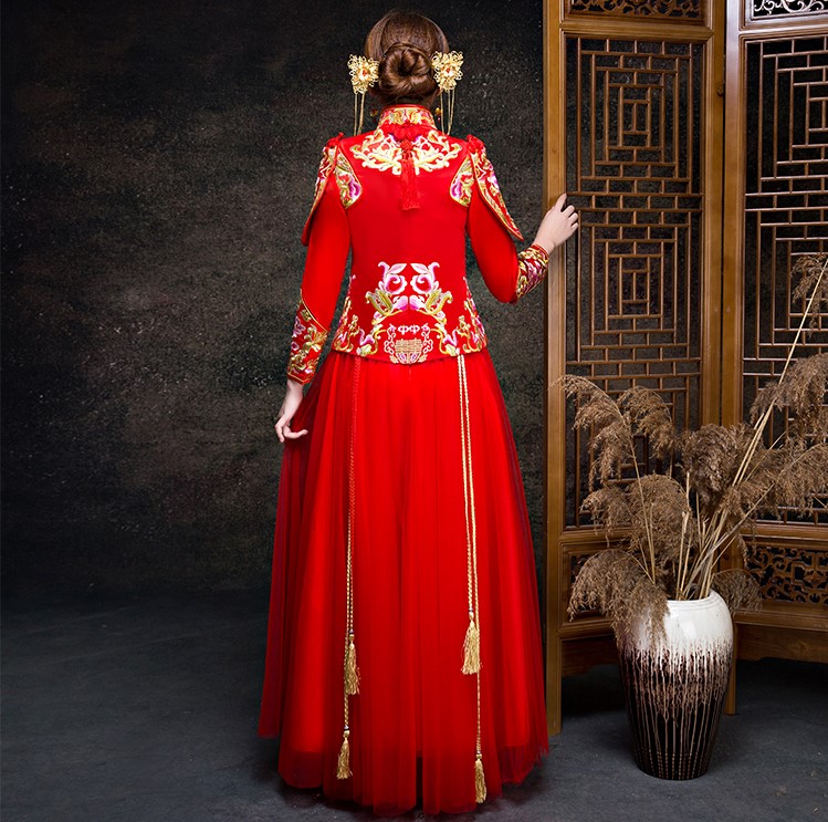 金玉良緣新娘禮服，小披肩中式禮服