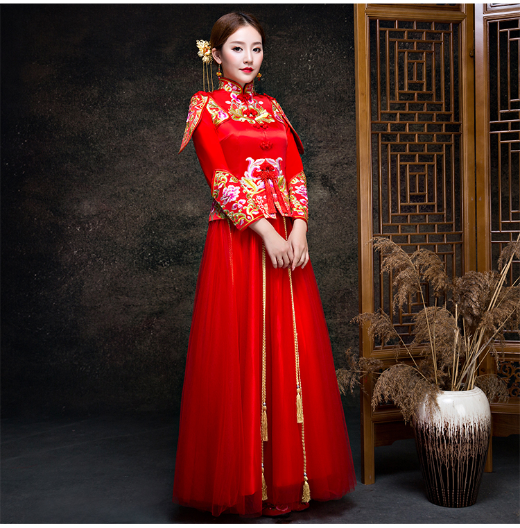 金玉良緣新娘禮服，小披肩中式禮服