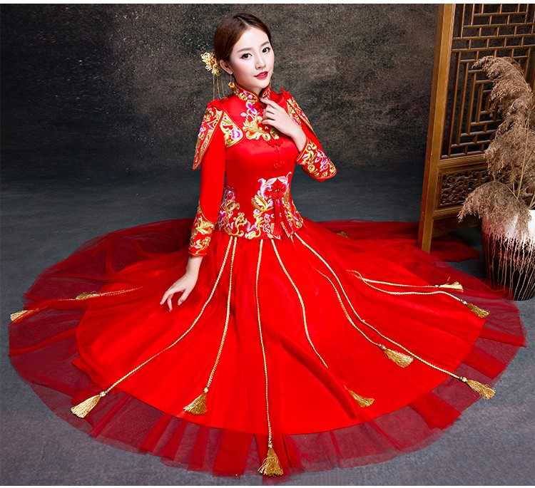 金玉良緣新娘禮服，小披肩中式禮服