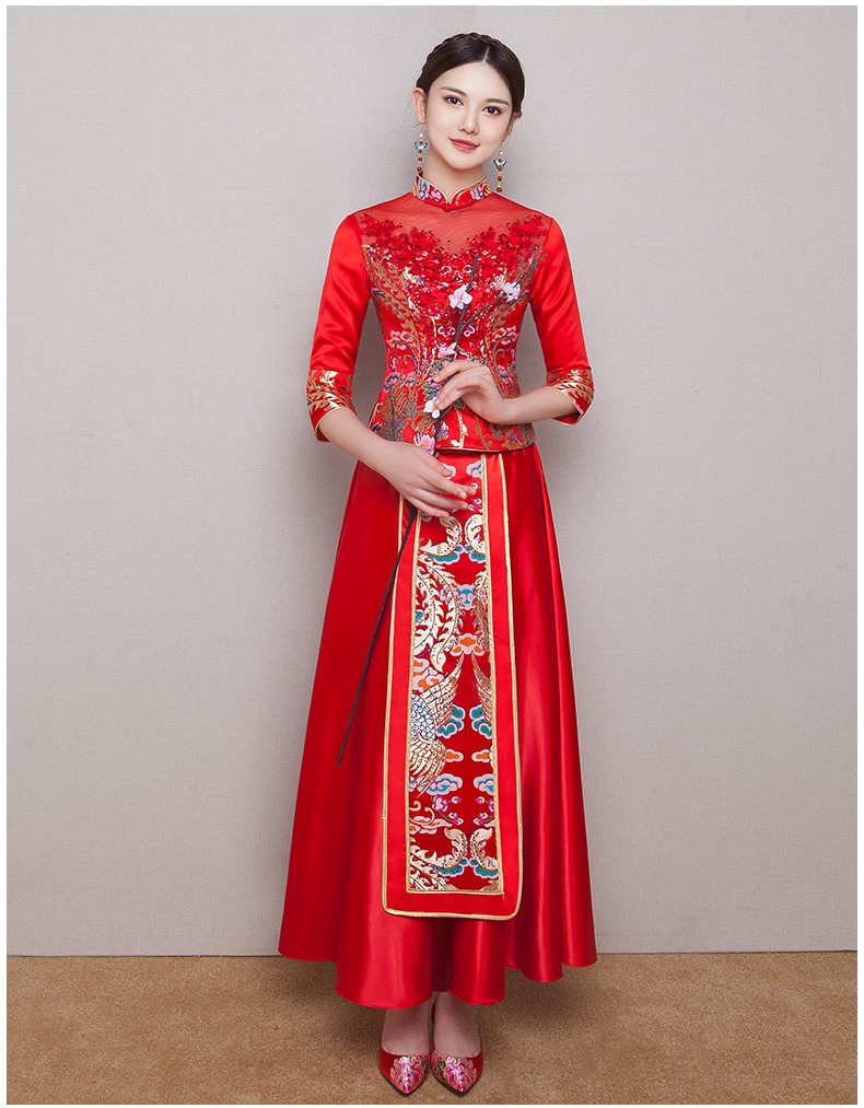 古典華麗新娘禮服，復(fù)古蕾絲中式禮服