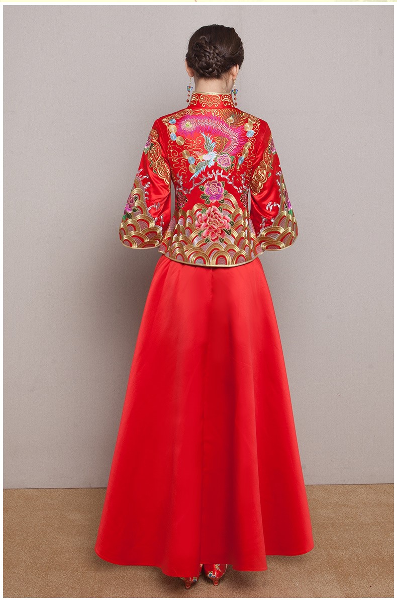牡丹鳳凰刺繡新娘禮服，唯美中式禮服