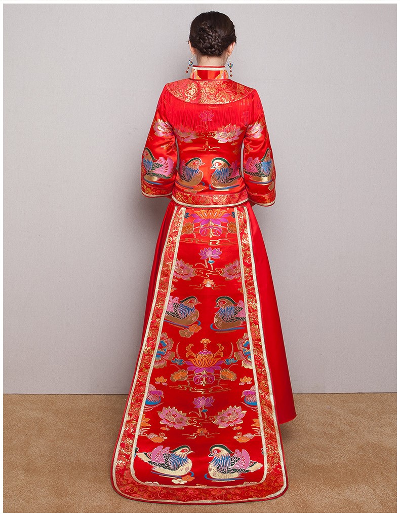 鴛鴦戲水新娘禮服，唯美流蘇中式禮服