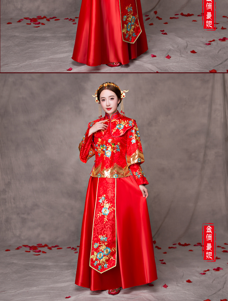 華麗蘭花刺繡新娘禮服，家佳樂文學(xué)中式禮服