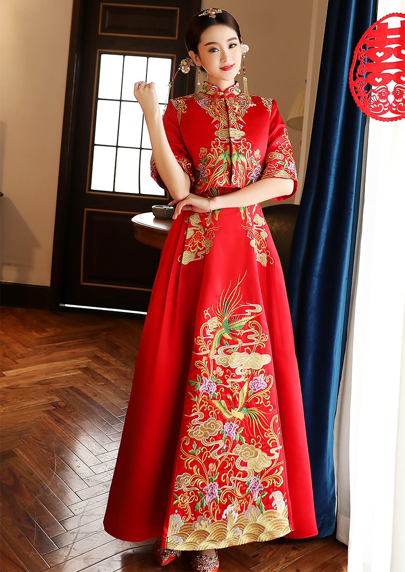 氣質(zhì)刺繡新娘禮服，古典唯美中式禮服