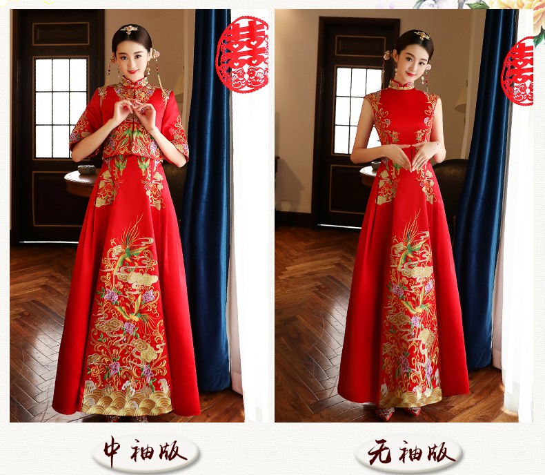 氣質(zhì)刺繡新娘禮服，古典唯美中式禮服