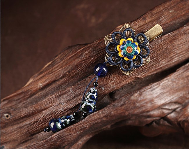 家佳樂文學(xué)花朵復(fù)古陶瓷吊墜發(fā)夾頭飾