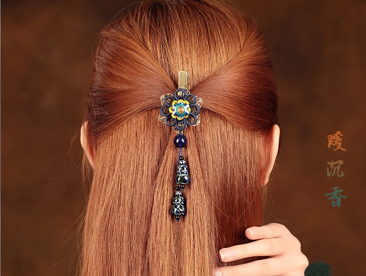 家佳樂文學(xué)花朵復(fù)古陶瓷吊墜發(fā)夾頭飾