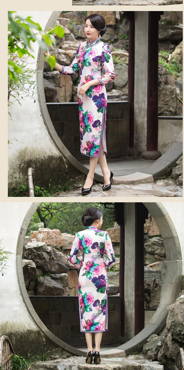 花語復古全盤扣長款旗袍裙