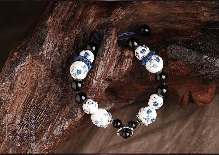 古樸家佳樂文學青花瓷手鏈瑪瑙手串
