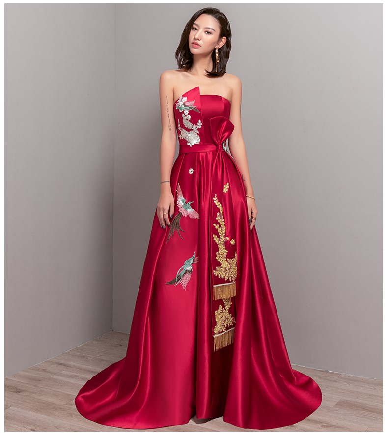 典雅家佳樂文學(xué)喜鵲刺繡中式晚禮服