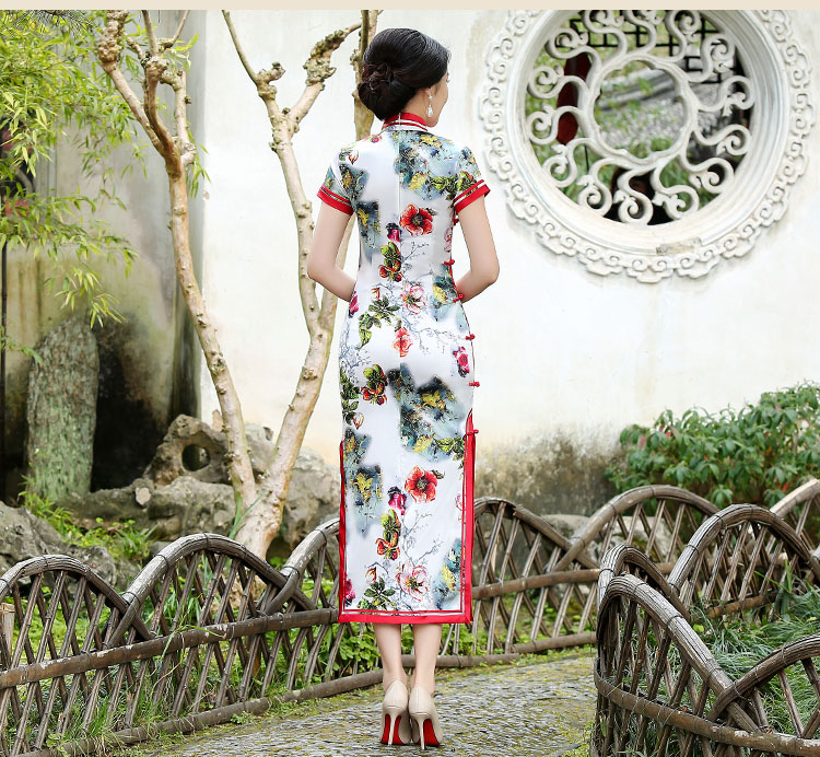 時尚家佳樂文學(xué)典雅印花旗袍裙