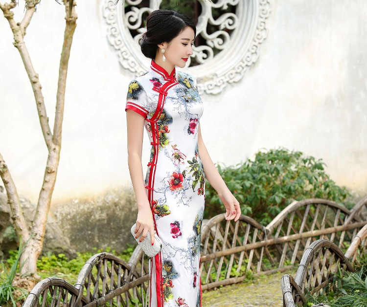 時尚家佳樂文學(xué)典雅印花旗袍裙