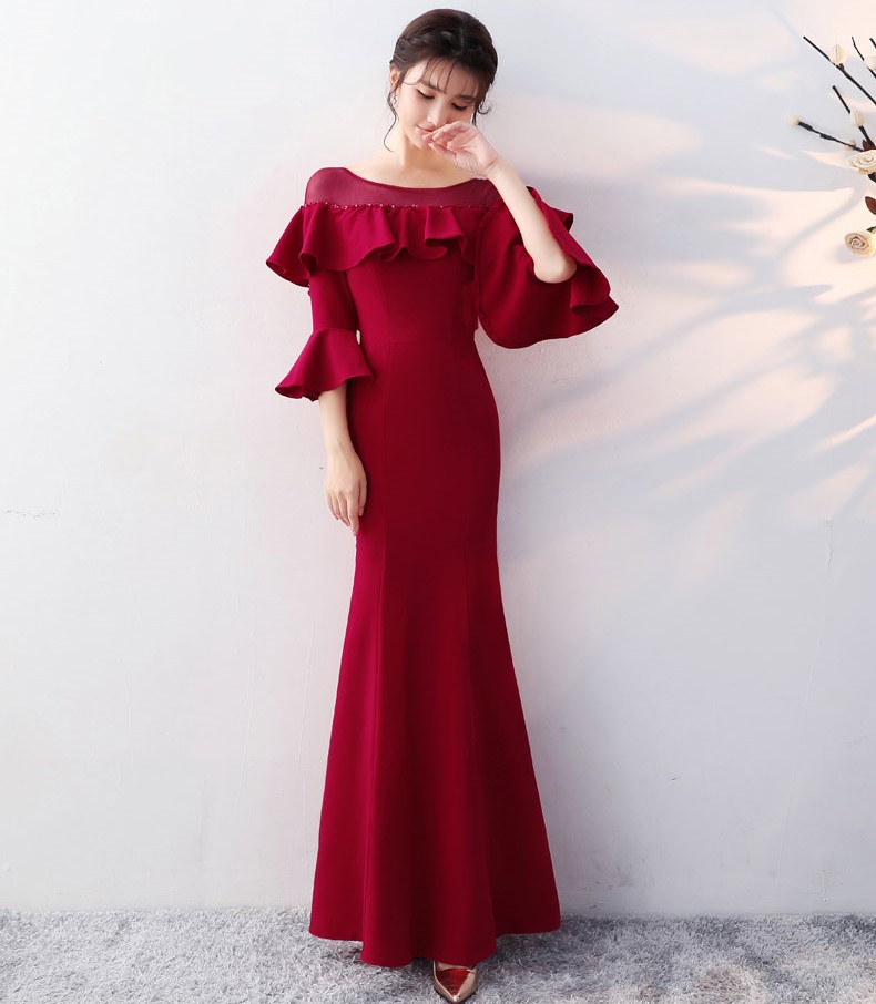 優(yōu)雅喇叭袖中式禮服，時(shí)尚魚(yú)尾晚禮服