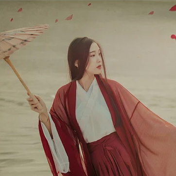 沙漠紅衣帶傘女生頭像，唯美古風(fēng)真人頭像