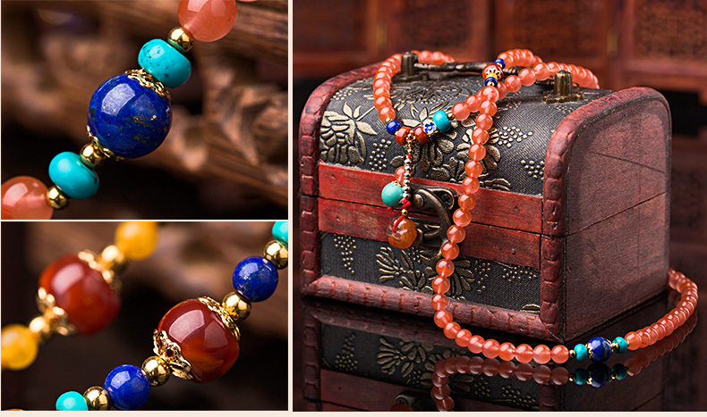 櫻桃紅瑪瑙水晶手鏈，多圈南紅手串