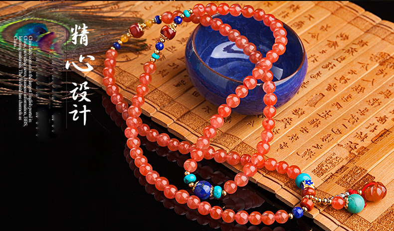 櫻桃紅瑪瑙水晶手鏈，多圈南紅手串