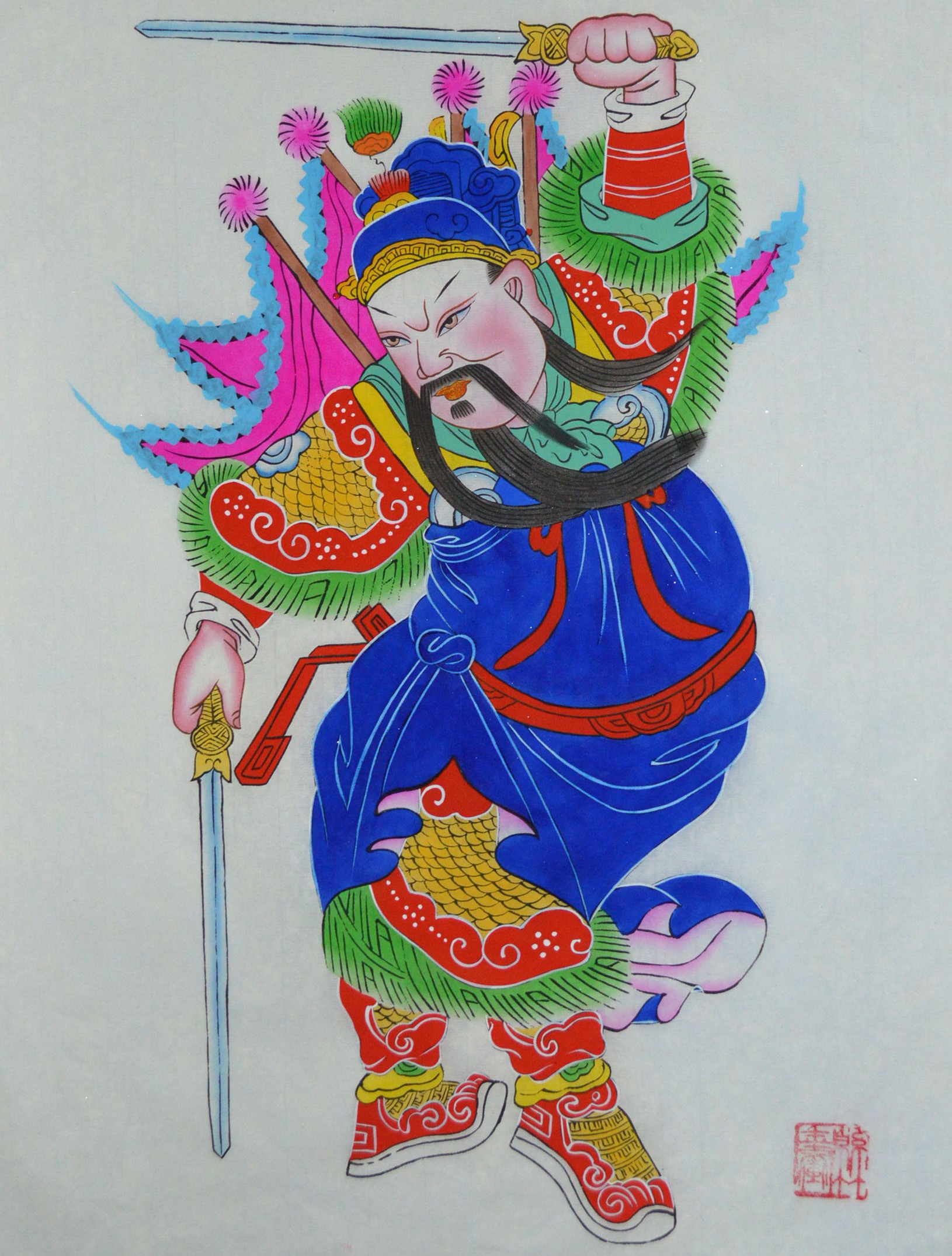 唯美生動(dòng)門神年畫，古風(fēng)手繪中國年畫