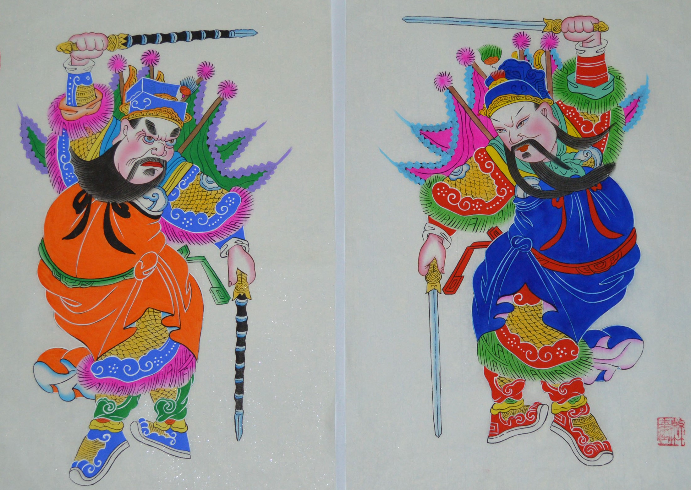 唯美生動(dòng)門神年畫，古風(fēng)手繪中國年畫